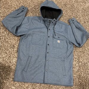 Carhartt Jacket Mens Large Grey Hooded Relaxed Fit Rain Defender Work Wear Sz L